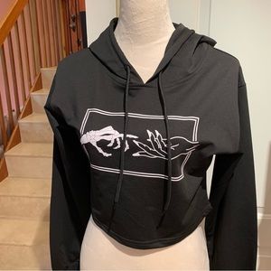 Skeleton Hand Drawstring Crop Hoodie. Size S. Long sleeves.